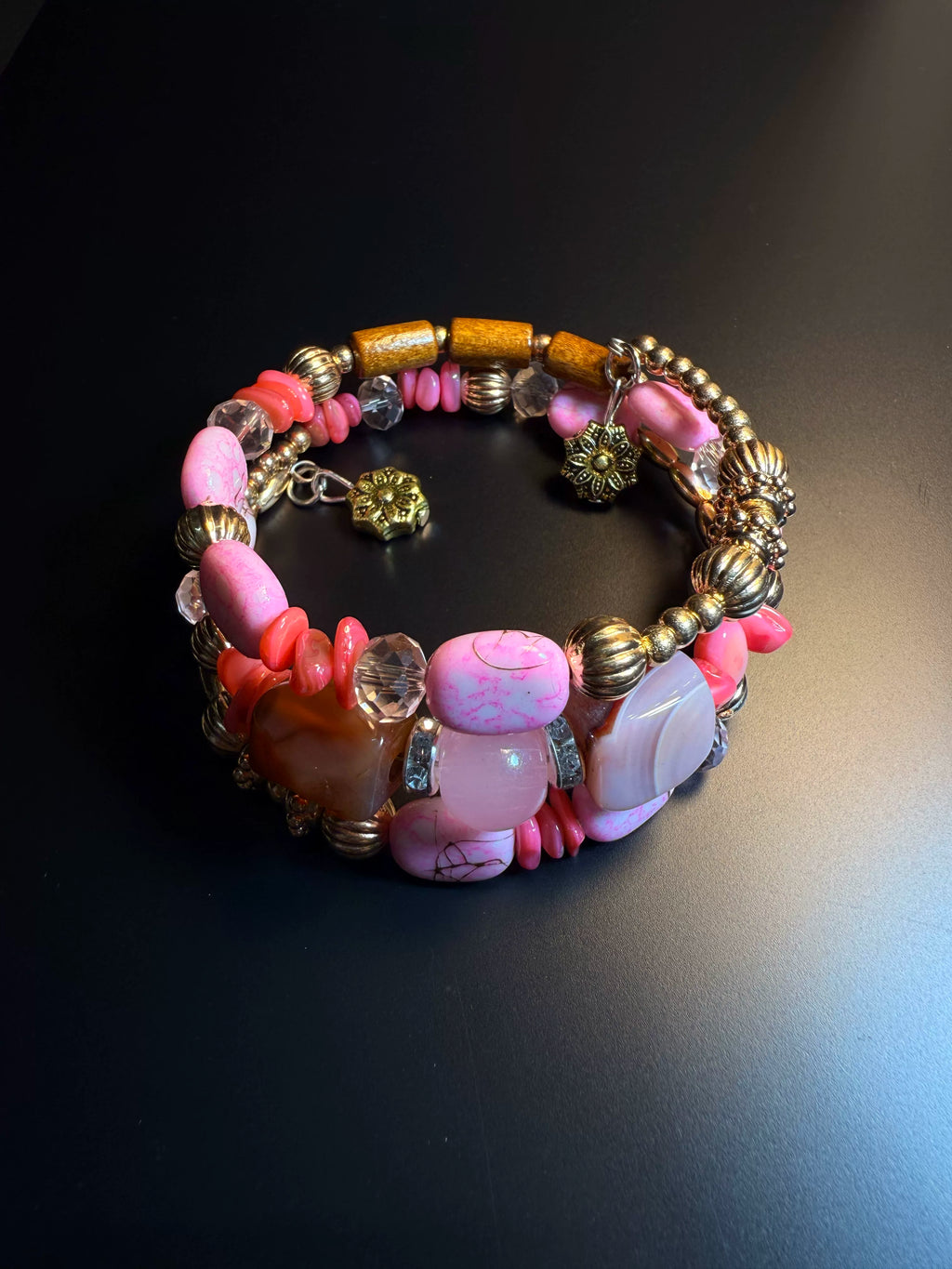 Bohemian-Style Pink Layered Bracelet — Stackable Wrist Jewelry
