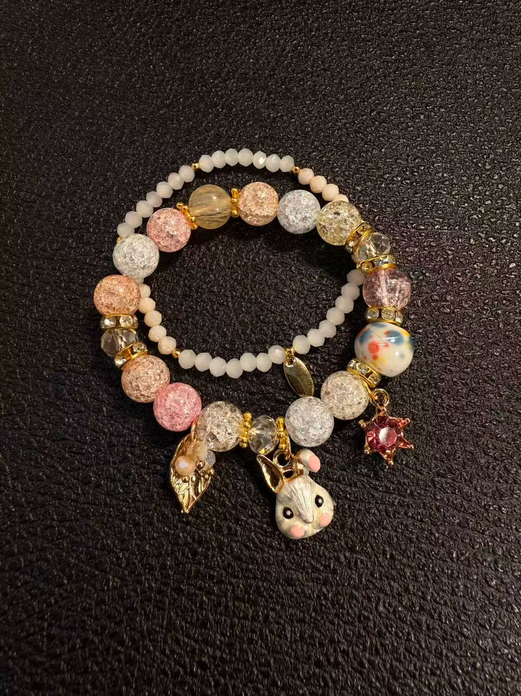 Pink Rabbit Double-Layer Beaded Bracelet