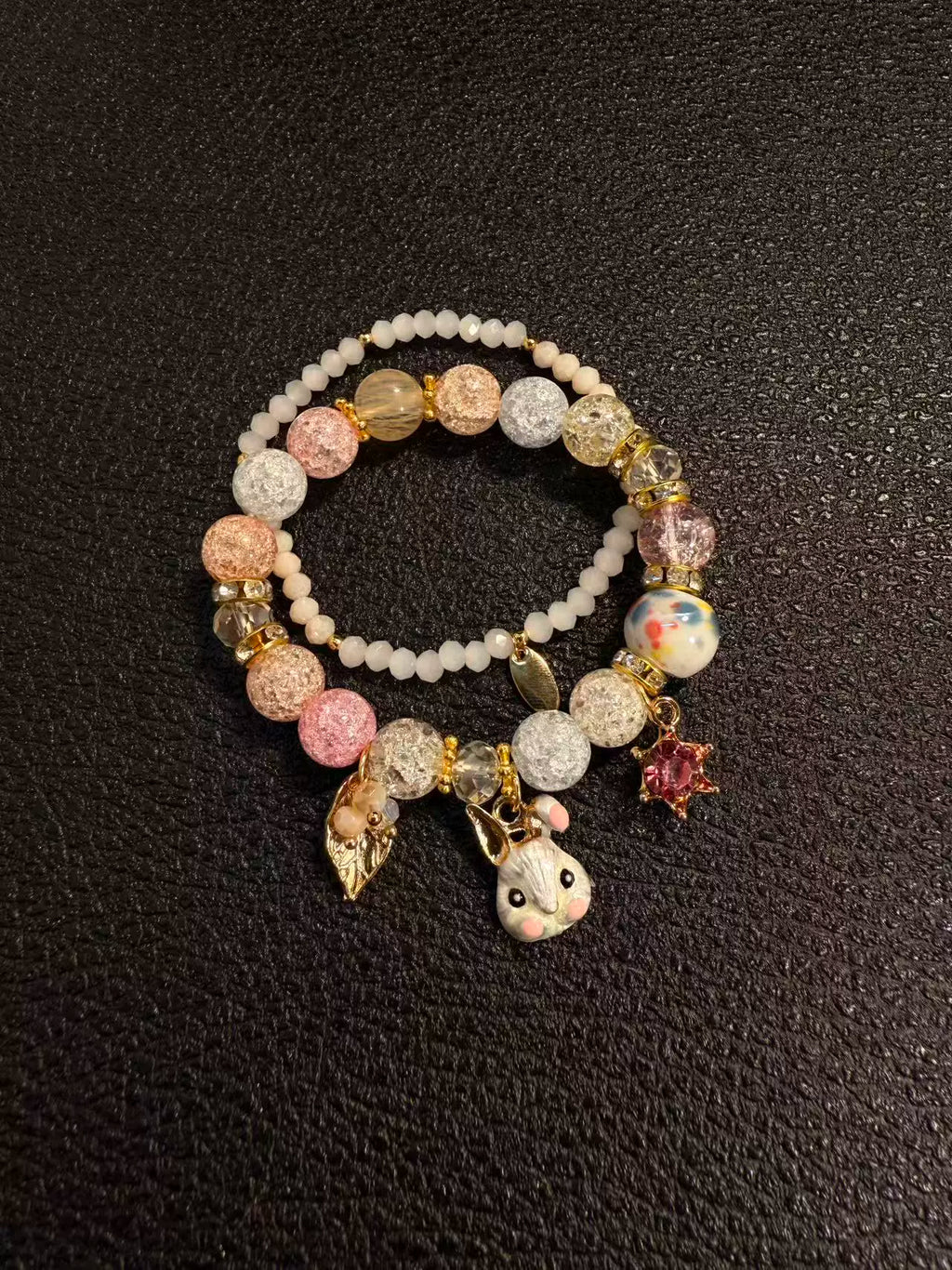 Pink Rabbit Double-Layer Beaded Bracelet