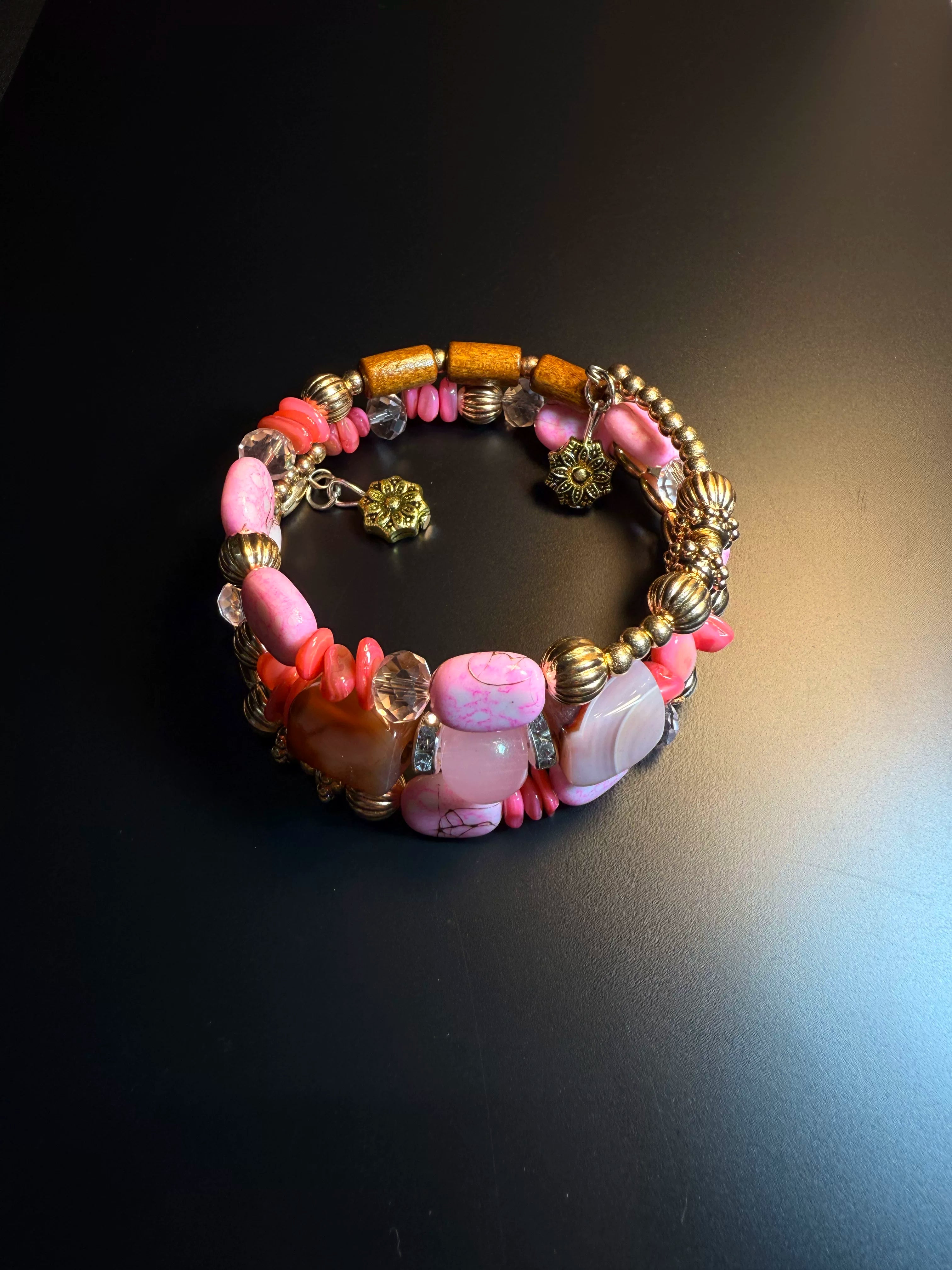 Bohemian-Style Pink Layered Bracelet — Stackable Wrist Jewelry