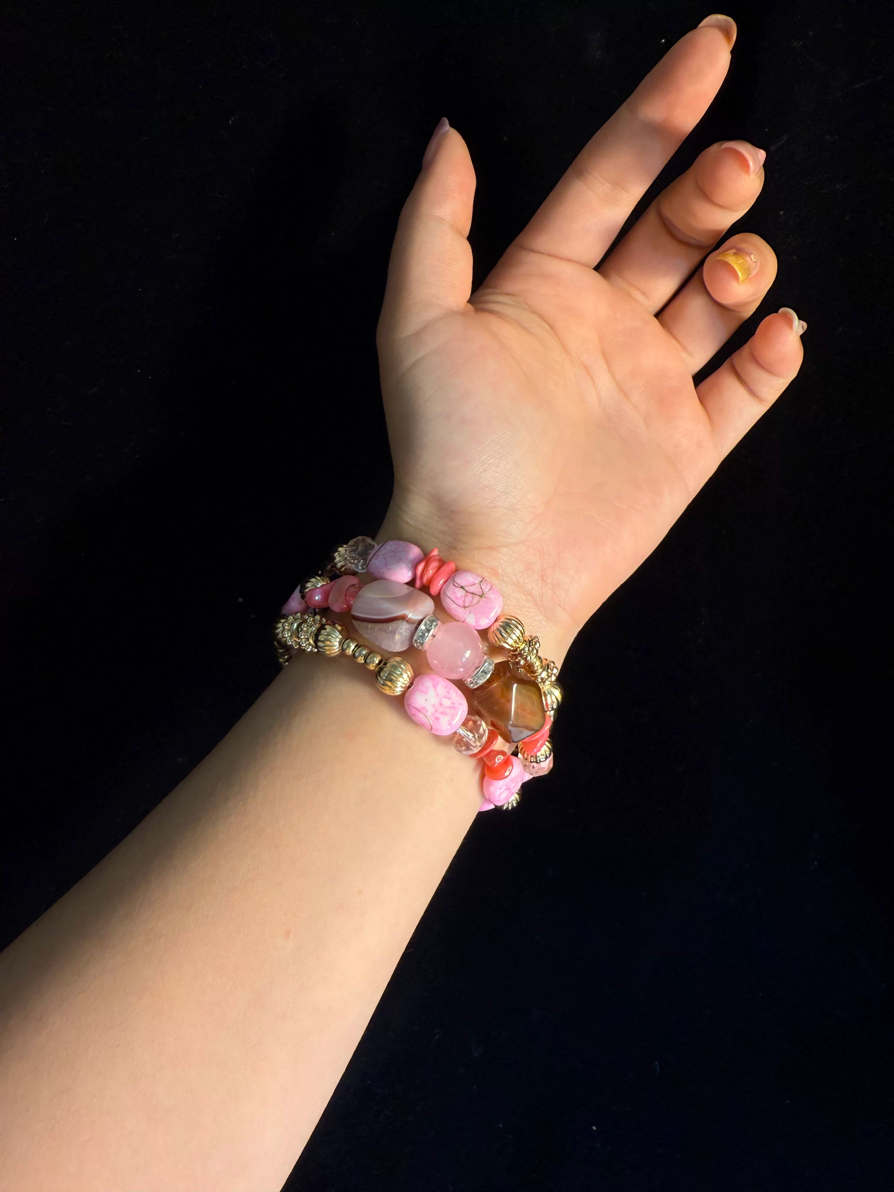 Bohemian-Style Pink Layered Bracelet — Stackable Wrist Jewelry