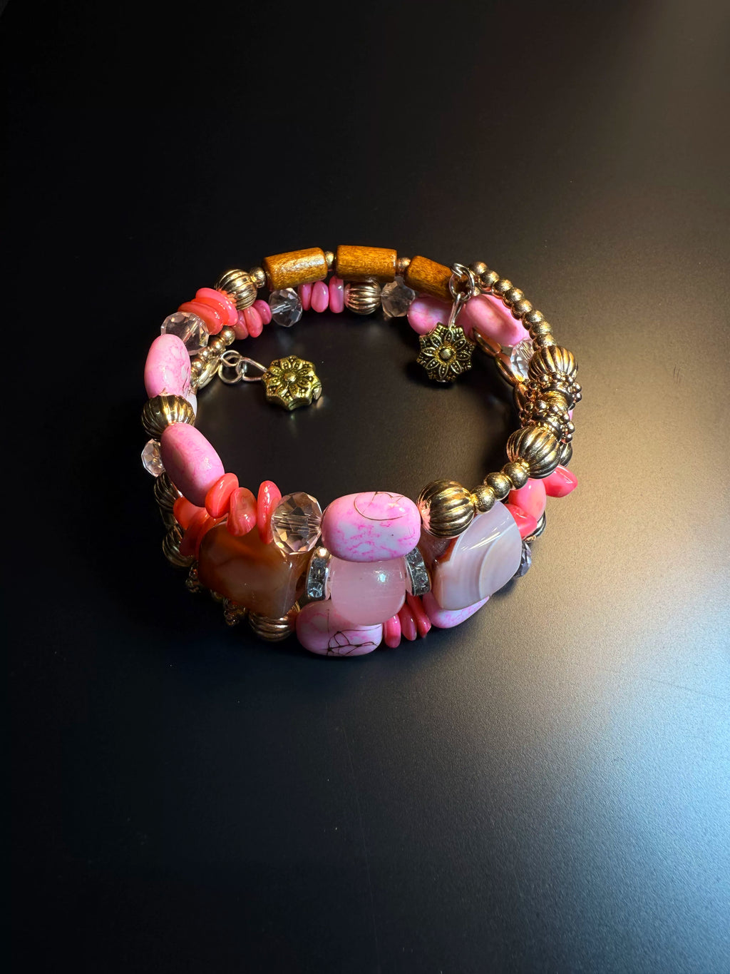 Bohemian-Style Pink Layered Bracelet — Stackable Wrist Jewelry