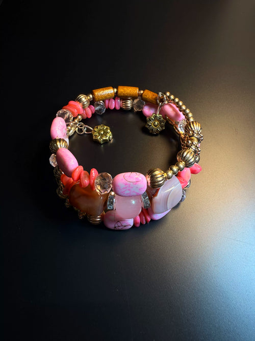 Bohemian-Style Pink Layered Bracelet — Stackable Wrist Jewelry