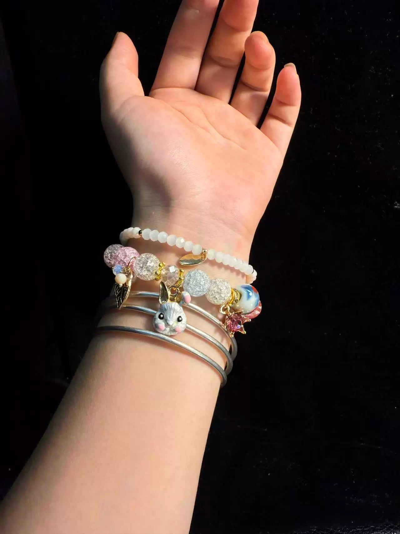 Pink Rabbit Double-Layer Beaded Bracelet